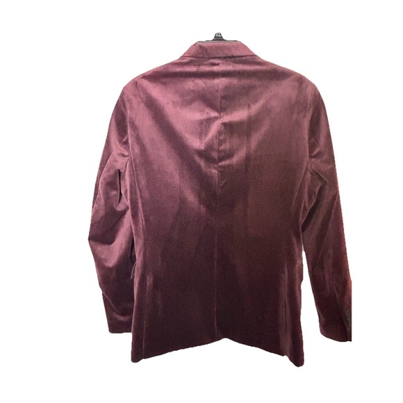 J Ferrar Mens Velvet Sports Coat Blazer Size 38R Slim Fit (Merlot Burgundy) - Picture 6 of 11